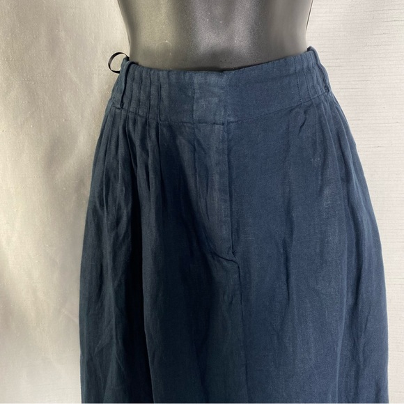 Massimo Dutti New Skirt Womens Sz M Navy Blue Linen Side Slits - Picture 3 of 12
